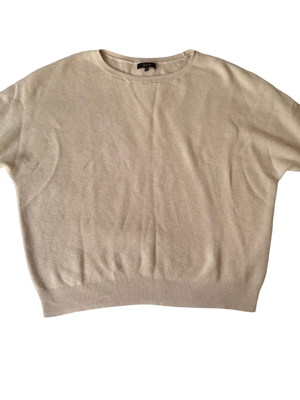Quince Women’s Heather Oatmeal Cotton Cashmere Link-Stitch Dolman Sweater Size M